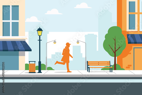 Man Walking on Urban City Street Flat Vector Illustration,  JPG