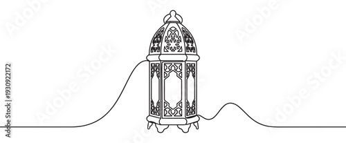 Arabic lantern continuous line drawing art illustration vector depicting a traditional Middle Eastern lamp for Islamic holidays.