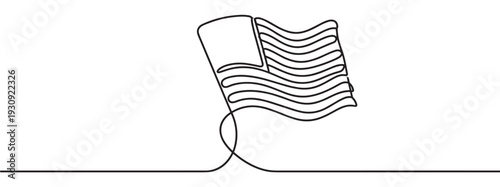 American flag continuous line art drawing representing patriotism and national pride with a minimalist aesthetic.