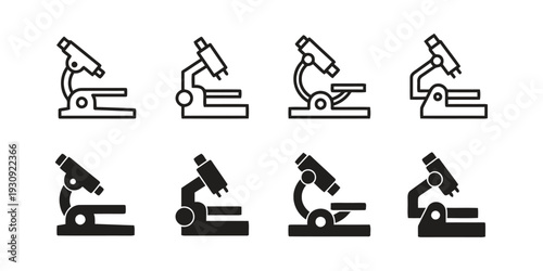 Assortment of microscope icons for laboratory research and scientific study