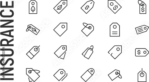 Assortment of outline icons for insurance tags and labels, with variations