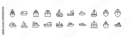 Assortment of ship and boat icons, showing different types of watercraft
