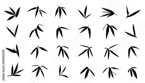 Bamboo leaves silhouette set vector illustration isolated on white background