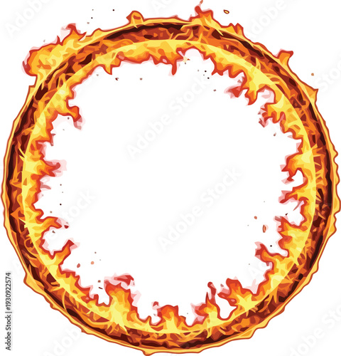 Fire ring ignites with blazing flames, encircling a central copy space with.
