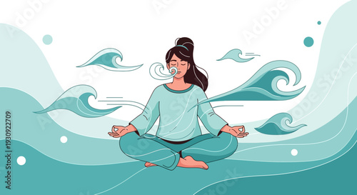 Woman In Meditation and Achieving Inner Peace With Calmness and Tranquility