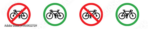 Bicycle prohibition and permission signs vector graphics