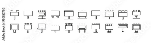 Billboards and advertising signs icons vector set, outdoor marketing display panels simple graphics