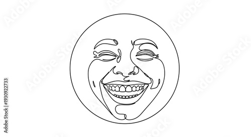 Joyful Sun Face, Continuous Line Art, Abstract Expression
