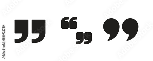 Black quotation marks icon set isolated on white background for editorial layout