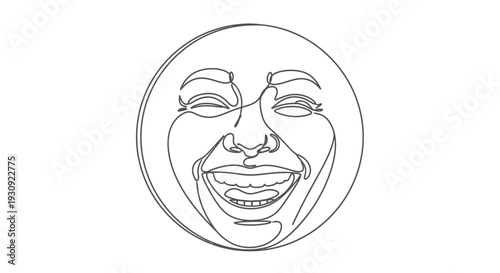 Joyful Face Continuous Line Art - Happy Expression Circle Drawing