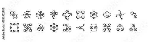 Blockchain technology network connection icons abstract diagram representing data flow