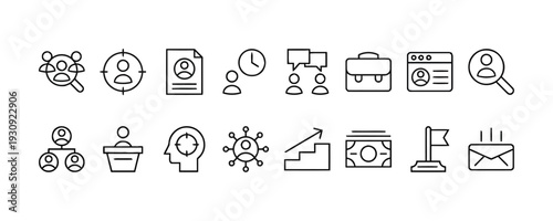 Business and finance icons set for human resources and career growth