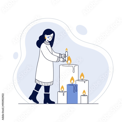 Woman Lighting Candles: An Artistic Illustration Depicting Serenity and Spiritual Practice