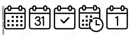 Calendar icons representing dates, planning, deadlines, and events, with different visual cues