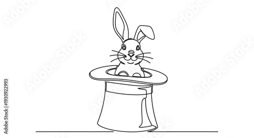 Magic Rabbit in Top Hat Outline Drawing