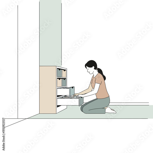 Woman Organizing Storage Unit Interior Home Organization