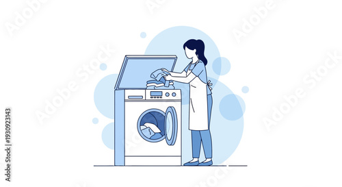 Woman Loading Laundry Machine In Clean Home Environment