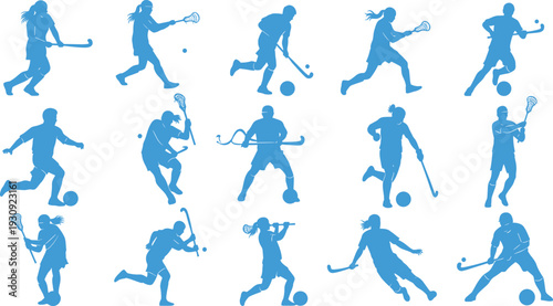 Sports Players Action Icons Lacrosse Soccer Hockey Commercial