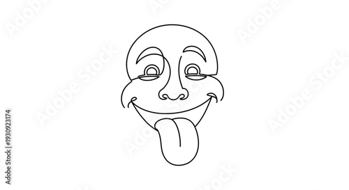 Funny Crazy Face Drawing with Tongue Out, Simple Line Art Illustration