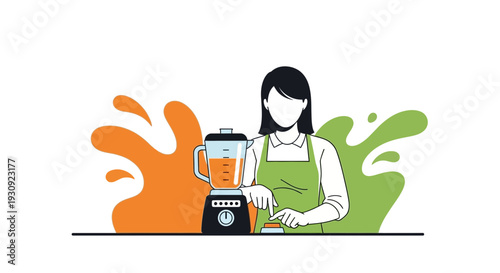 Woman Making Fresh Juice With Blender And Splash Elements