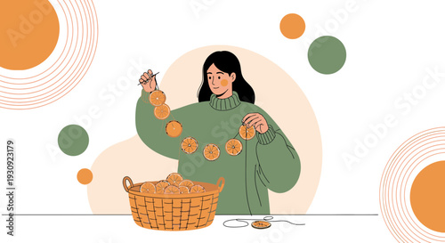 Woman Making Dried Orange Garland For Festive Decoration