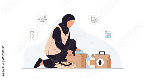 Woman Packing Care Packages For Those In Need Community Support Initiative