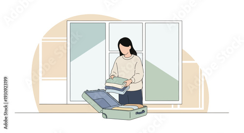 Woman Packing Clothes Into Luggage Near Window Ready For Travel