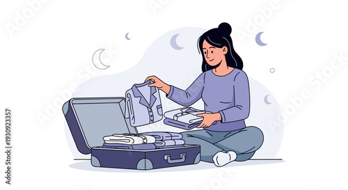 Woman Packing Suitcase For Trip, Preparing Clothing, Travel Essentials, Overnight Stay
