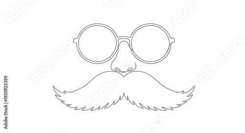 Funny Disguise: Large Mustache, Round Glasses, and Nose Outline Drawing