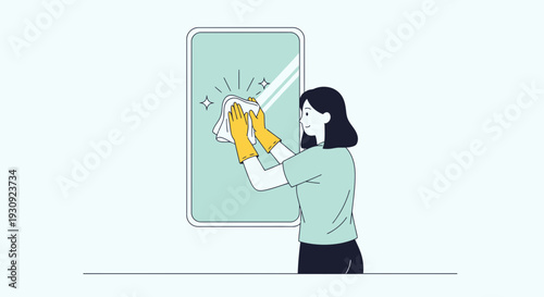 Woman Polishing Reflective Surface With Care And Precision