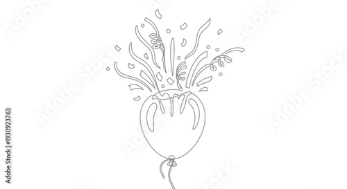 Party Popper Balloon Explosion Outline Vector