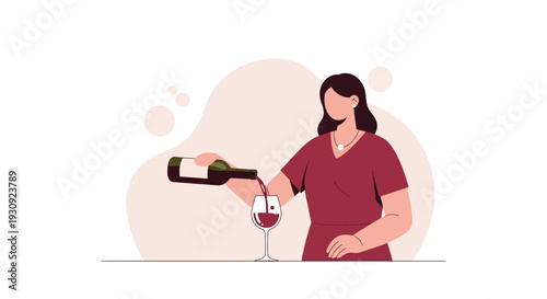 Woman Pouring Red Wine Into A Glass For A Relaxed Evening
