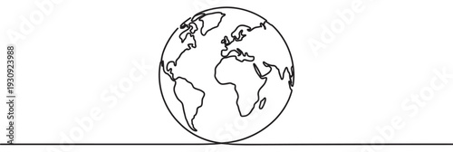 Planet Earth globe continuous line drawing illustration representing global connection and environmental sustainability concept.