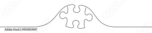 Puzzle piece continuous line drawing representing connection, integration, and problem-solving within a unified design concept.