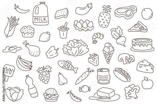 Large Food Doodle Collection for Kids Menu and Grocery Shopping Stickers