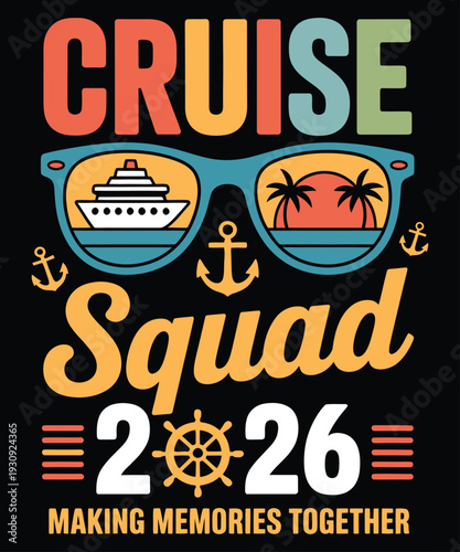 Cruise squad vacation group travel summer vector illustration flat design