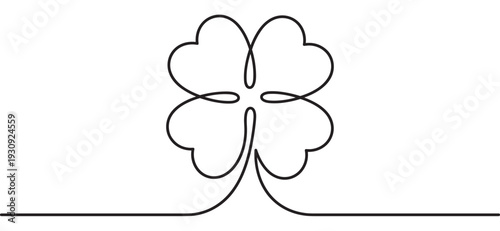 Four-leaf clover continuous line drawing illustration symbolizing luck and fortune with a minimalist artistic design.