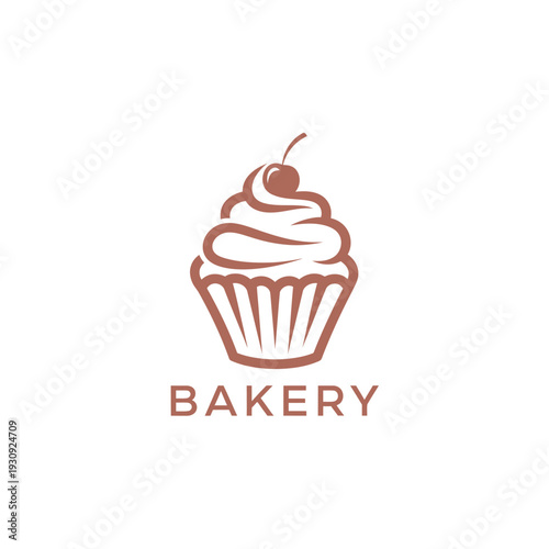 Bakery logo design with cupcake sweet pastry, dessert food company symbol