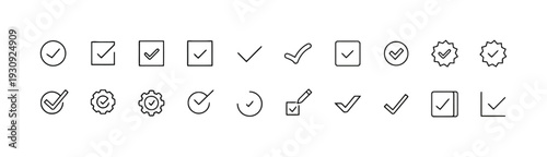 Collection of check mark and validation icons for confirmation and success