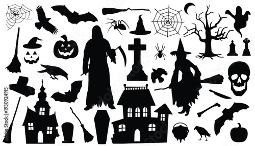 Collection of Halloween themed silhouettes including spooky elements