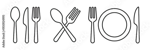 Collection of cutlery and plate icons for dining and restaurant concepts