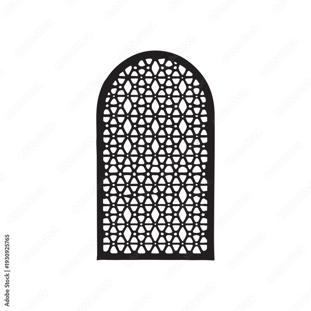 Fototapeta premium Arched Islamic Geometric Pattern Window Screen on White Background