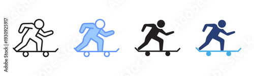 Skateboard icon set multiple style collection