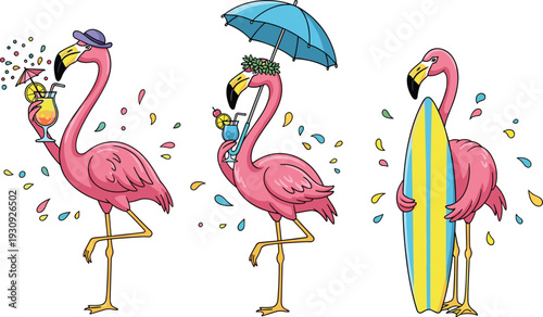 Flamingos Tropical Drinks Surfboard Summer Celebration Commercial Asset