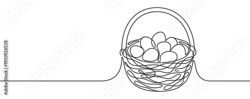 Continuous line drawing Easter basket filled with eggs, a minimalist illustration representing spring holidays and new beginnings.