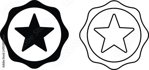 Black and white star badges with wavy edges