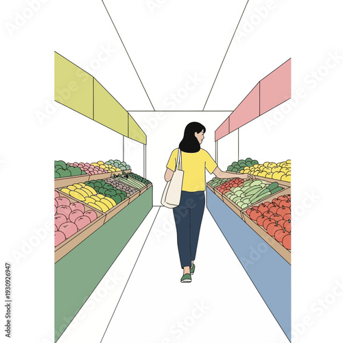 Woman Selecting Fresh Produce at a Farmers Market, Seeking Healthy Groceries for a Meal