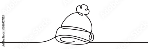 Continuous line drawing winter hat with pompom creates a minimalist and stylish illustration for cold weather concepts.
