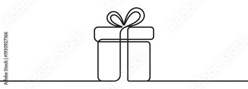 Continuous line drawing gift box with bow is a minimalist and elegant illustration representing celebration, surprise, and special occasions.