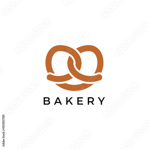 Modern pretzel logo for bakery shop featuring orange interlocking twisted shape